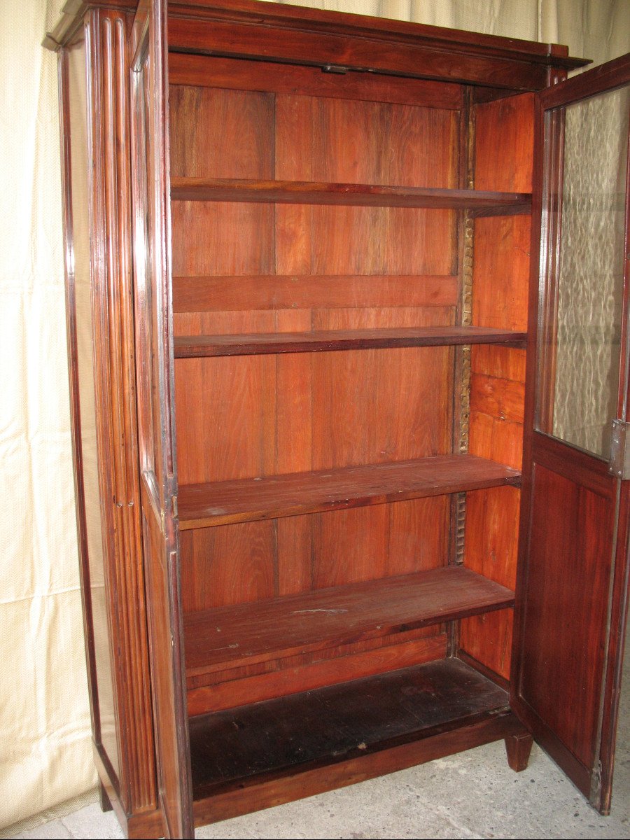 Glass Bookcase In Solid Mahogany, Directoire Style, Late 18th Century-photo-7