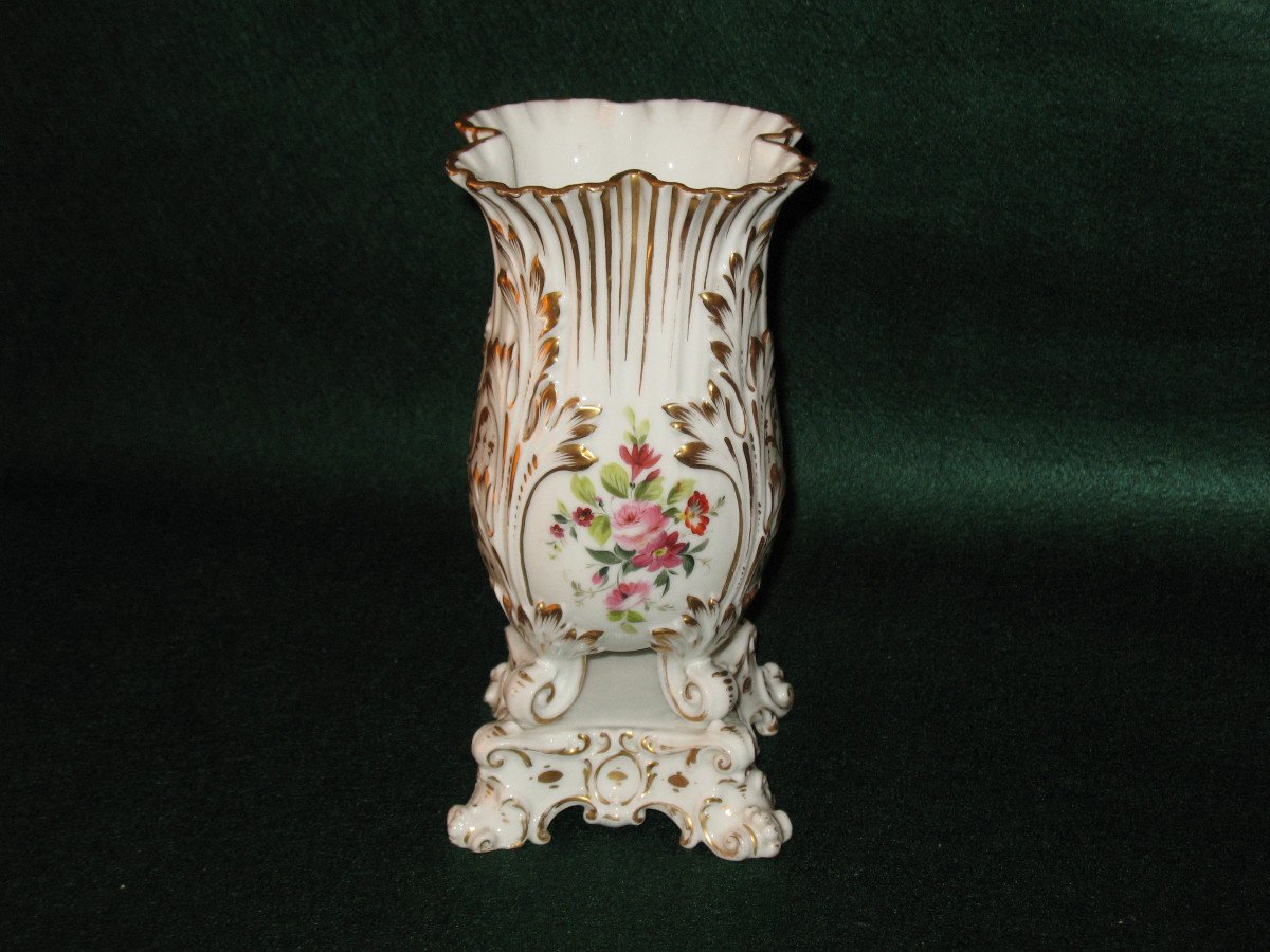 Paris Porcelain Vase With Floral Decoration Th. 19th Century Restoration In The Style Of Jacob Petit-photo-2