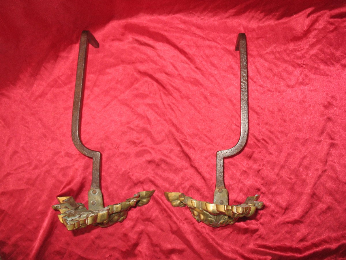 Pair Of Renaissance Style Bronze And Wrought Iron Andirons-photo-4