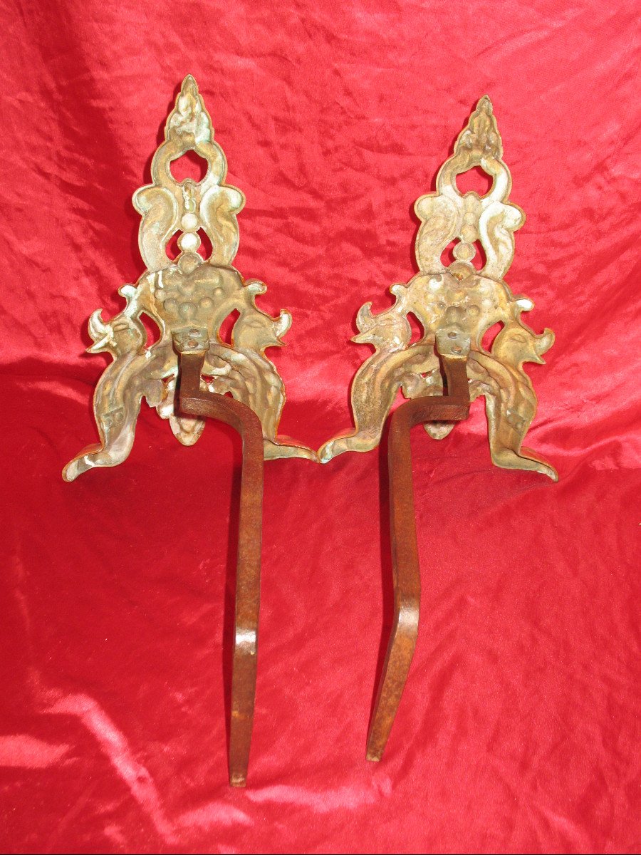Pair Of Renaissance Style Bronze And Wrought Iron Andirons-photo-6