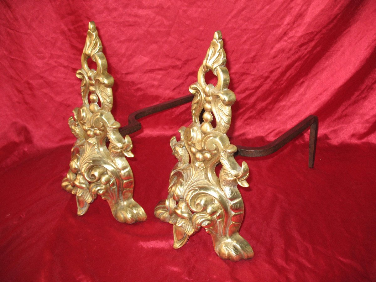 Pair Of Renaissance Style Bronze And Wrought Iron Andirons-photo-7