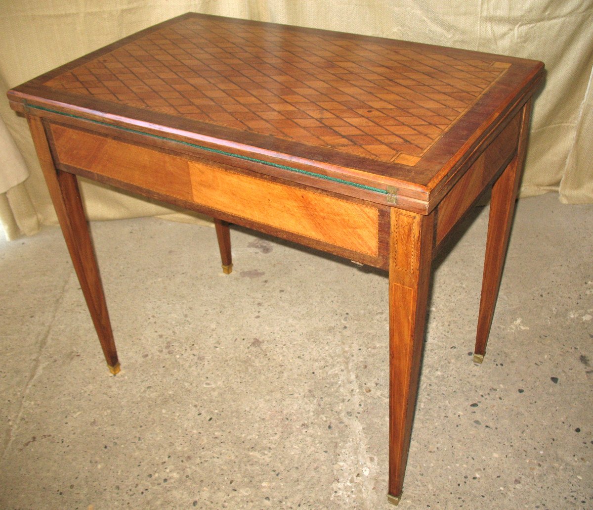 Games And System Table In Marquetry Decorated With Diamonds, 19th Century, Louis XVI Style-photo-7