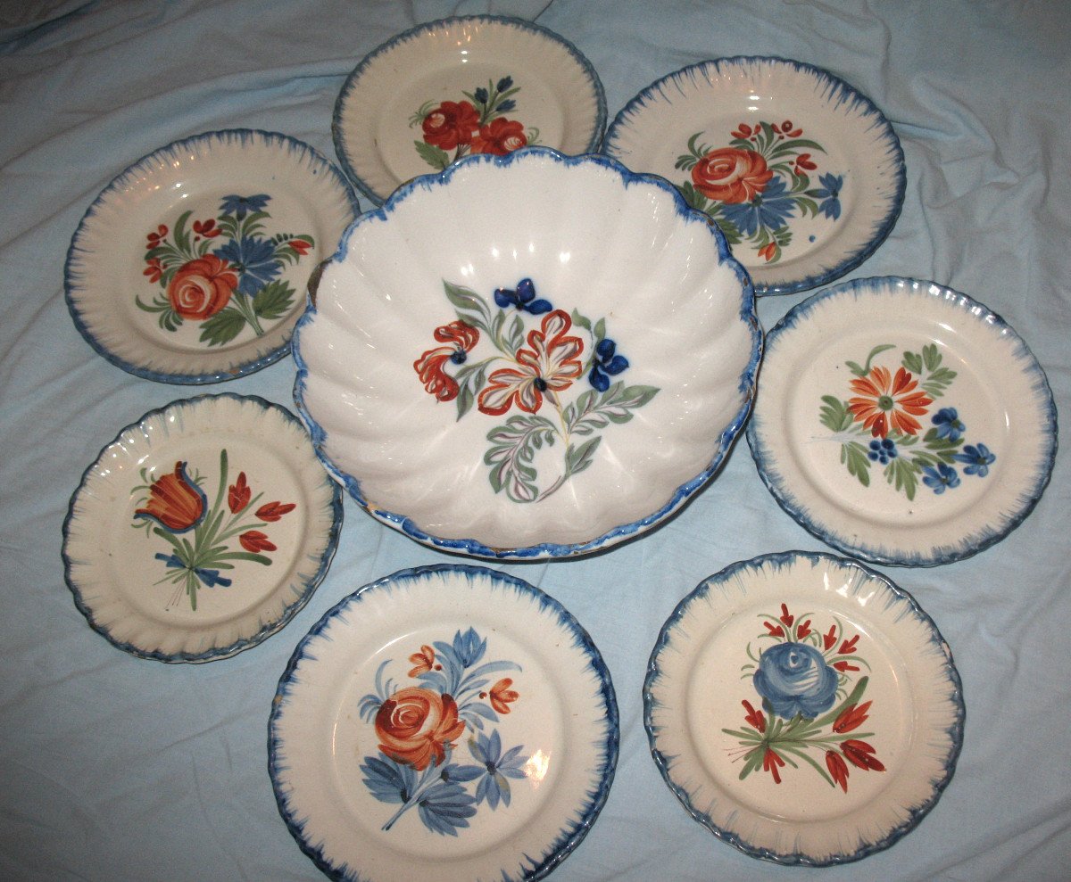 Earthenware Set From The South West Of Auvillar Martres Tolosane Thiviers  19th Century, 8 Pieces With Floral Decoration-photo-2