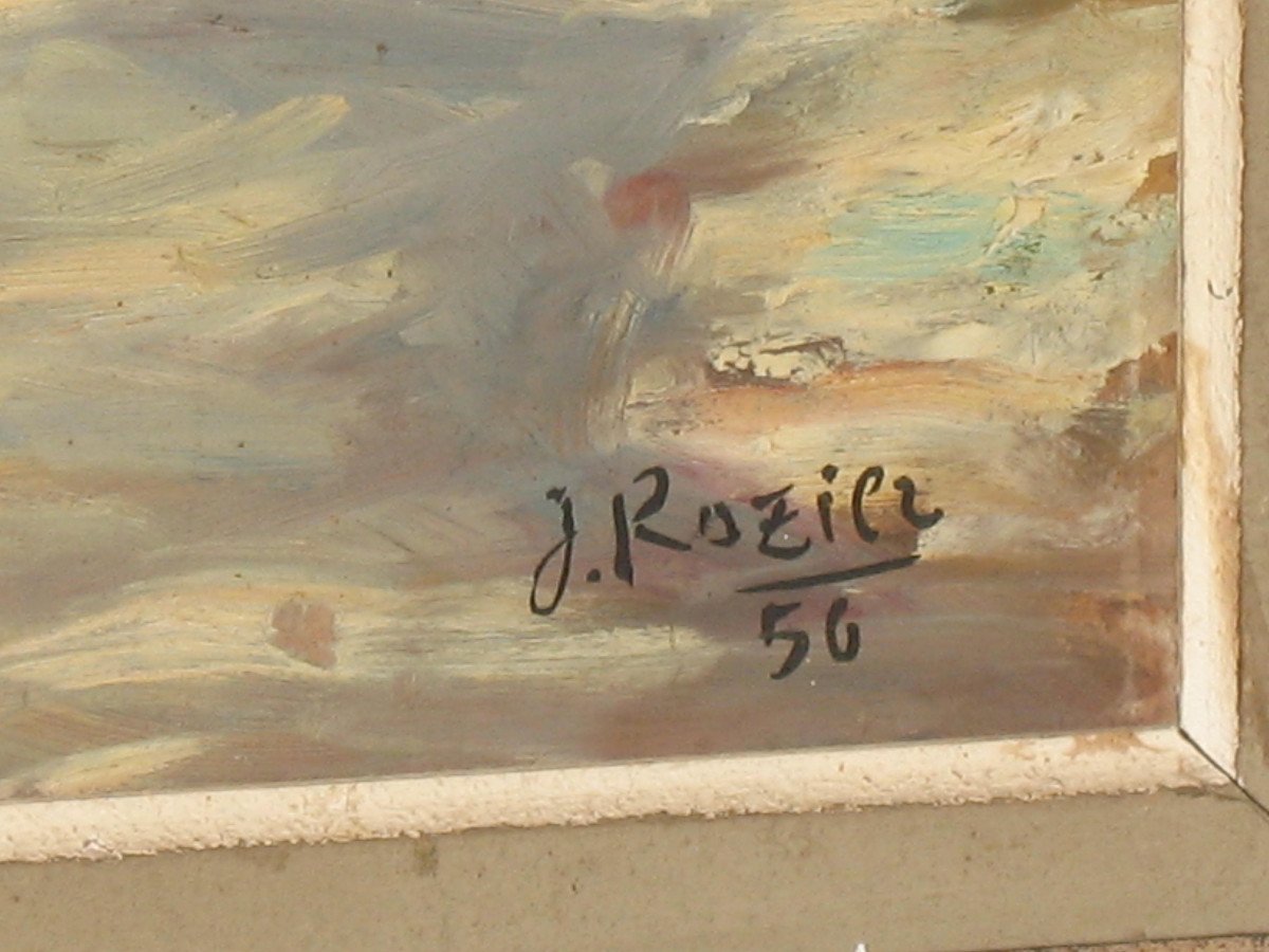 Jacques Rozier Rue de village en Périgord huile sur panneau d'isorel datée-photo-1