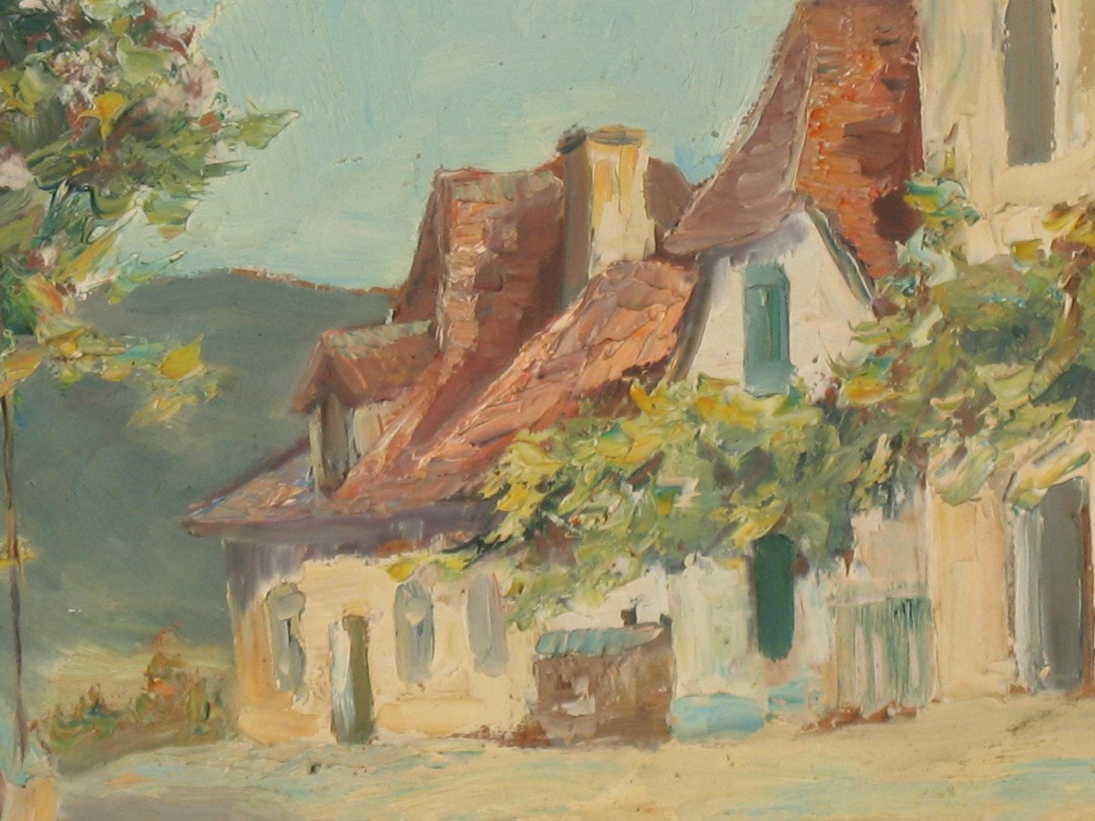 Jacques Rozier Rue de village en Périgord huile sur panneau d'isorel datée-photo-2