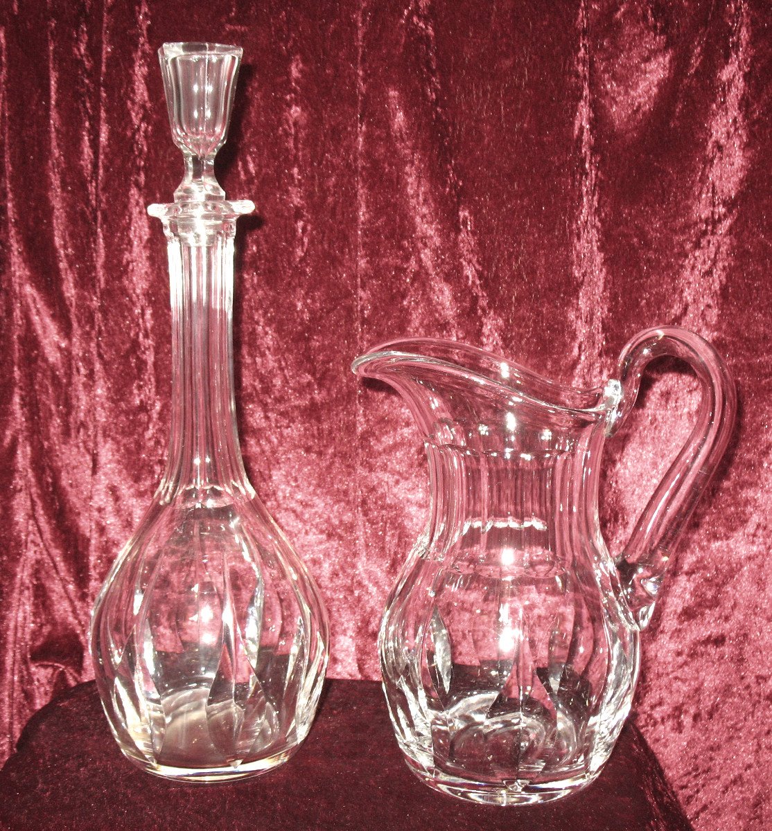 Proantic: Crystal Saint Louis Carafe And Pitcher In Cut Crystal, 20th