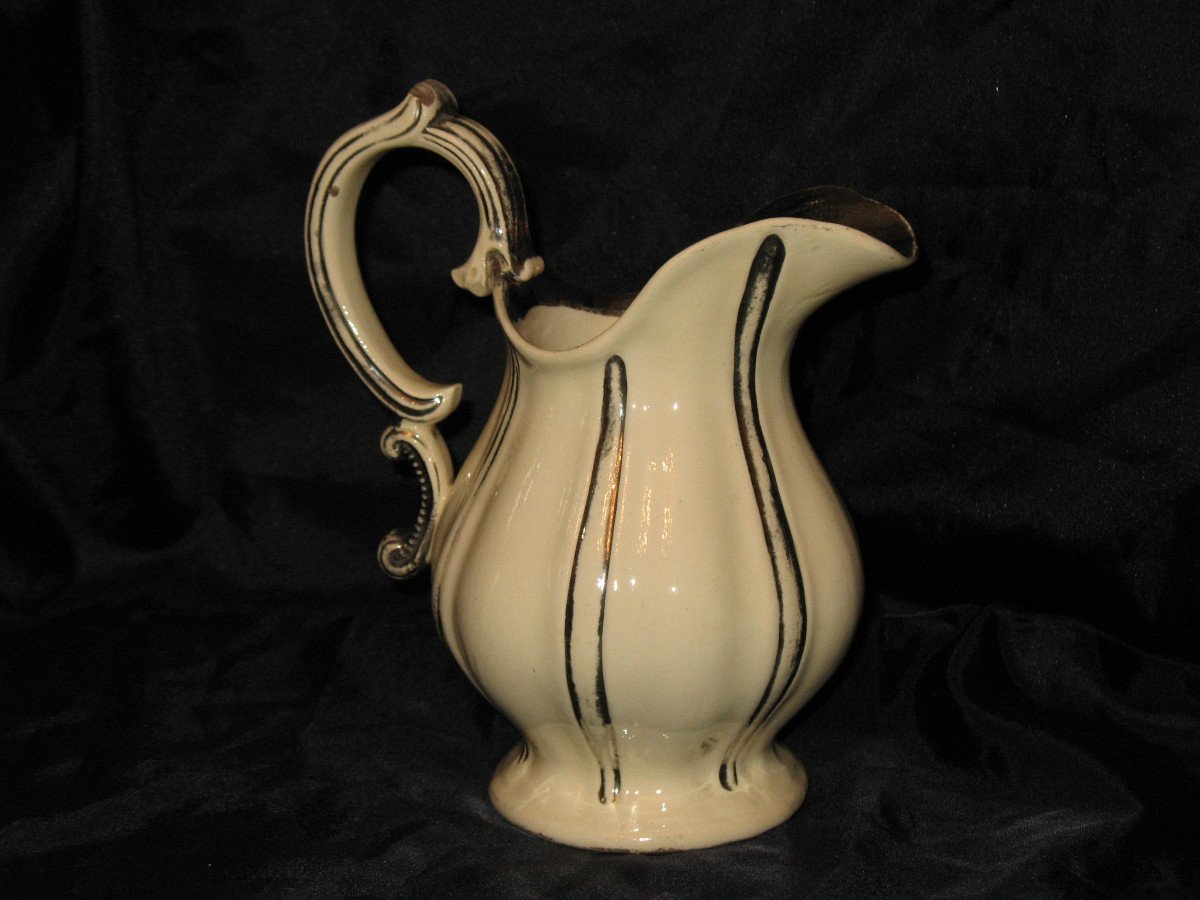 Verseuse godronnée pot à lait pichet en faïence de Langeais époque 19ème-photo-2