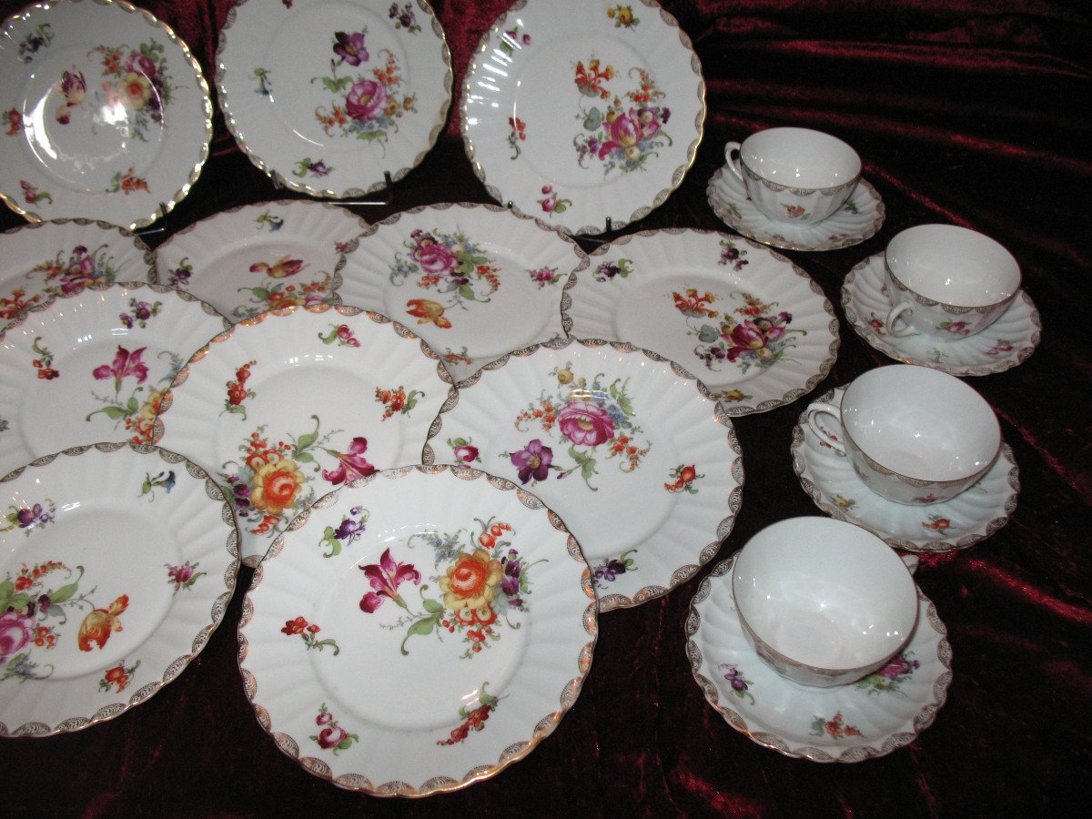 Porcelain Tea And Dessert Service Decorated With Saxony Flowers 29 Pieces-photo-3