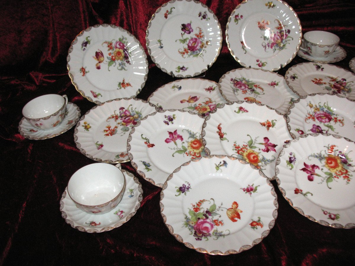 Porcelain Tea And Dessert Service Decorated With Saxony Flowers 29 Pieces-photo-4