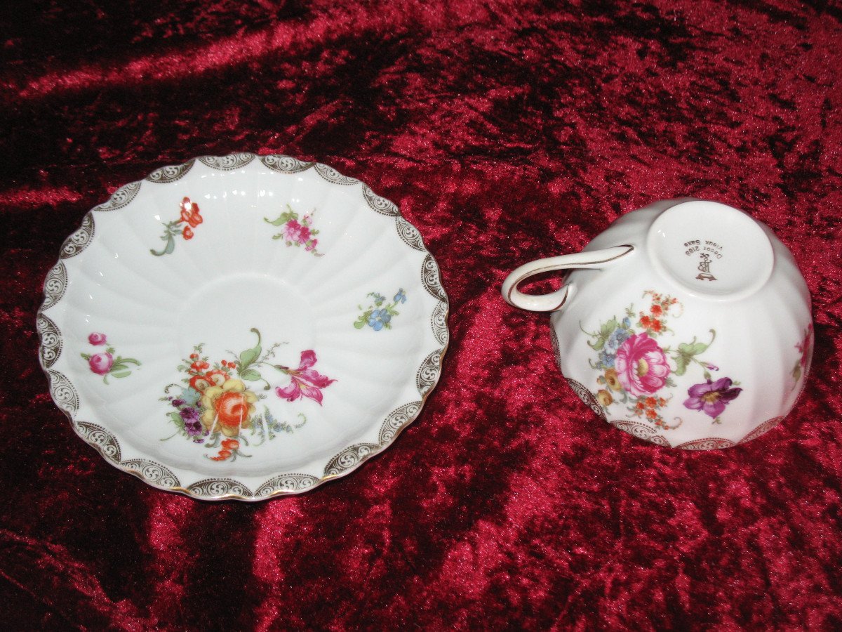 Porcelain Tea And Dessert Service Decorated With Saxony Flowers 29 Pieces-photo-2
