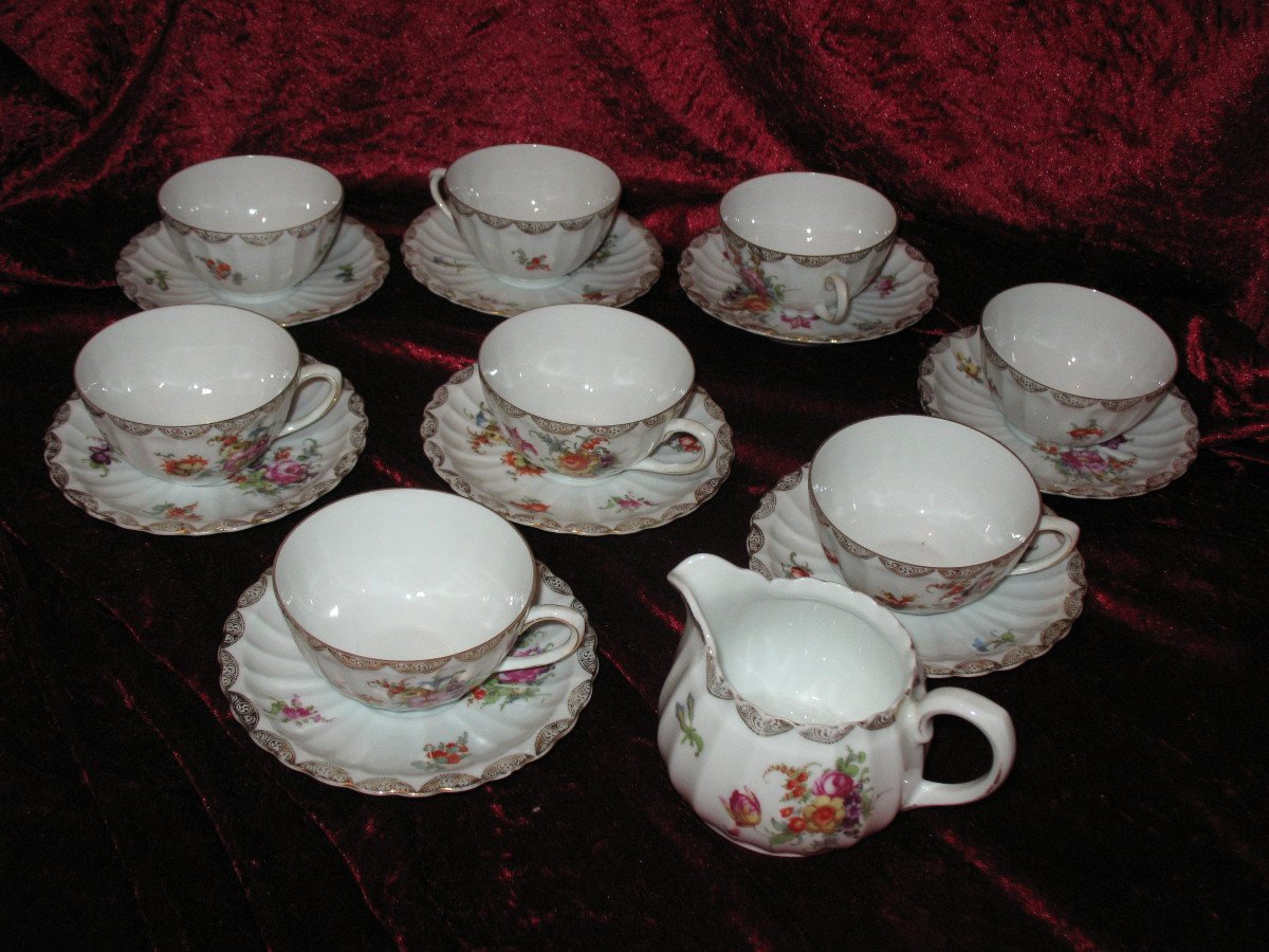 Porcelain Tea And Dessert Service Decorated With Saxony Flowers 29 Pieces-photo-3
