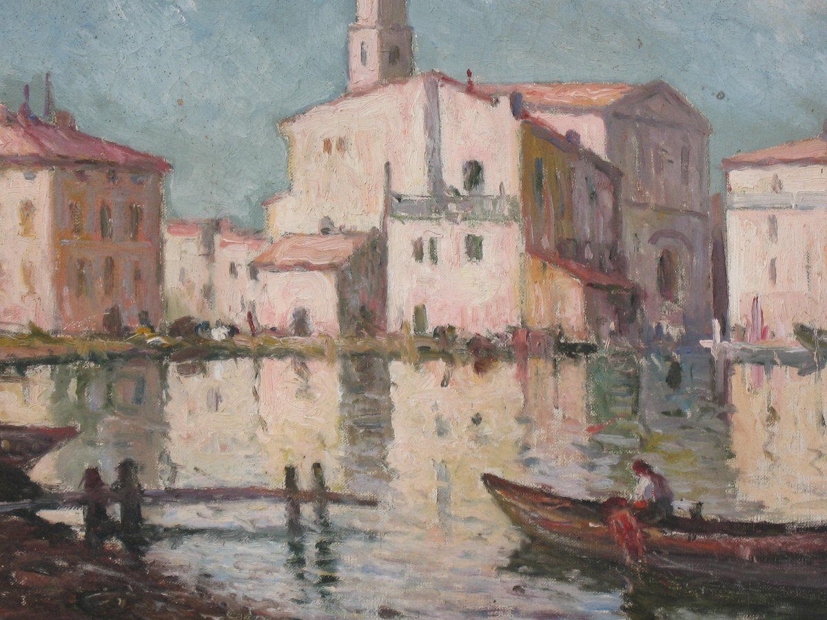 Martigues Quai Brescon Oil On Canvas Signed Mardieu 20th Time View Of Provence-photo-4