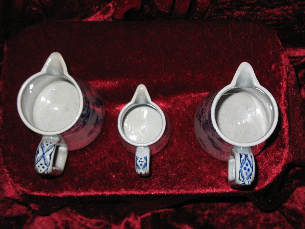 3 pichets pots à lait en faïence de Creil et Montereau décor Japon époque 19ème-photo-1