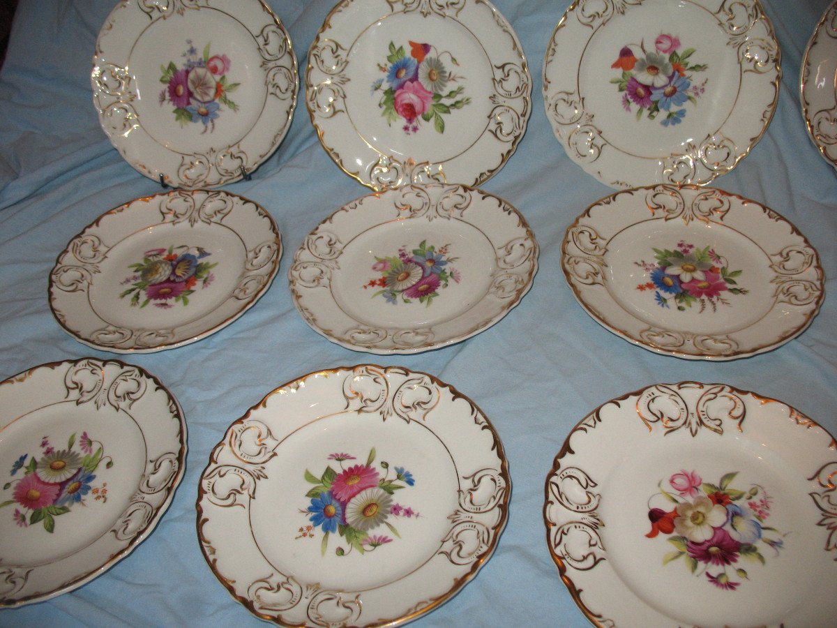 Porcelain Dessert Service With Floral Decoration, 19th Century-photo-3