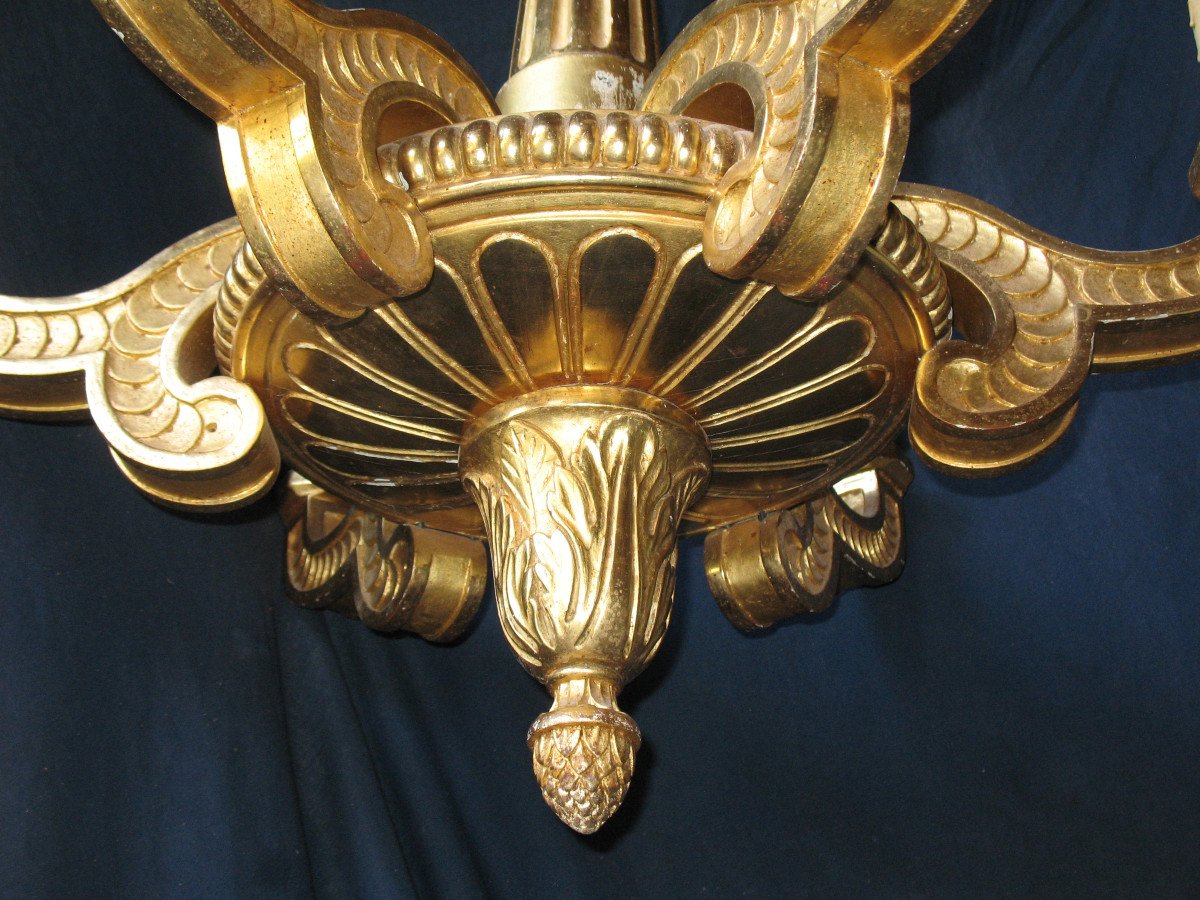 Empire Style Chandelier In Gilded Wood With 6 Arms Of Light, Early 19th Century-photo-1