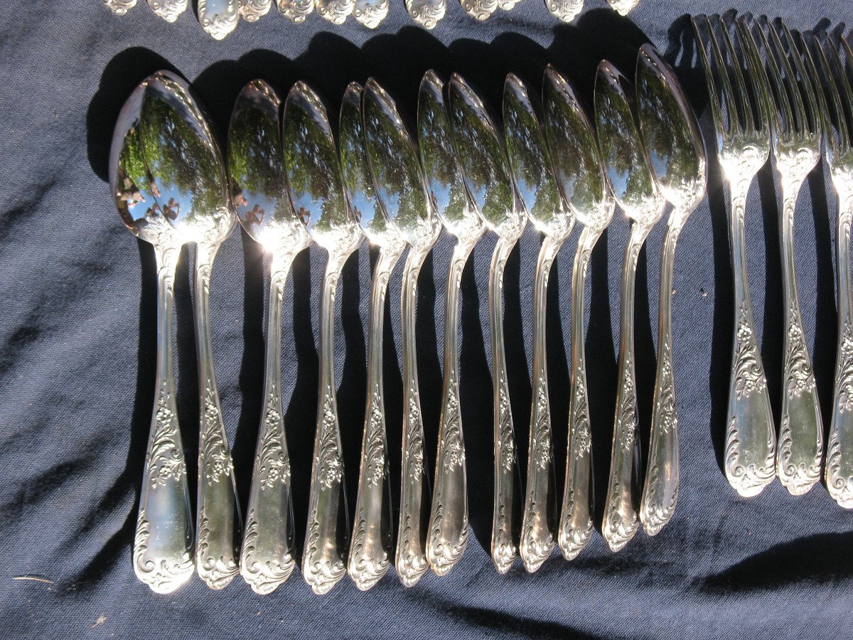 Silver Metal Cutlery Set 78 Pieces From Ravinet d'Enfert In Paris Rocaille Style L. XV-photo-2