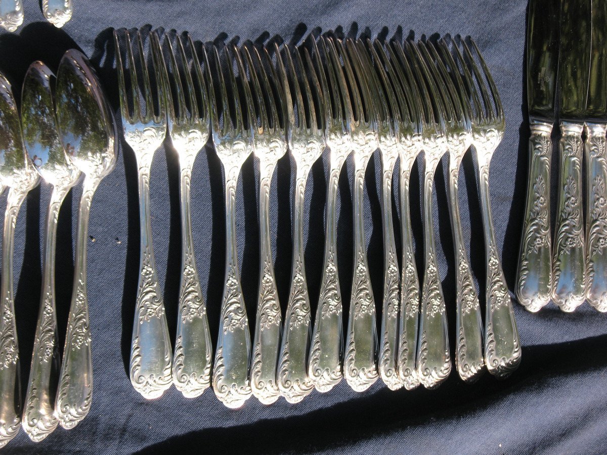 Silver Metal Cutlery Set 78 Pieces From Ravinet d'Enfert In Paris Rocaille Style L. XV-photo-3