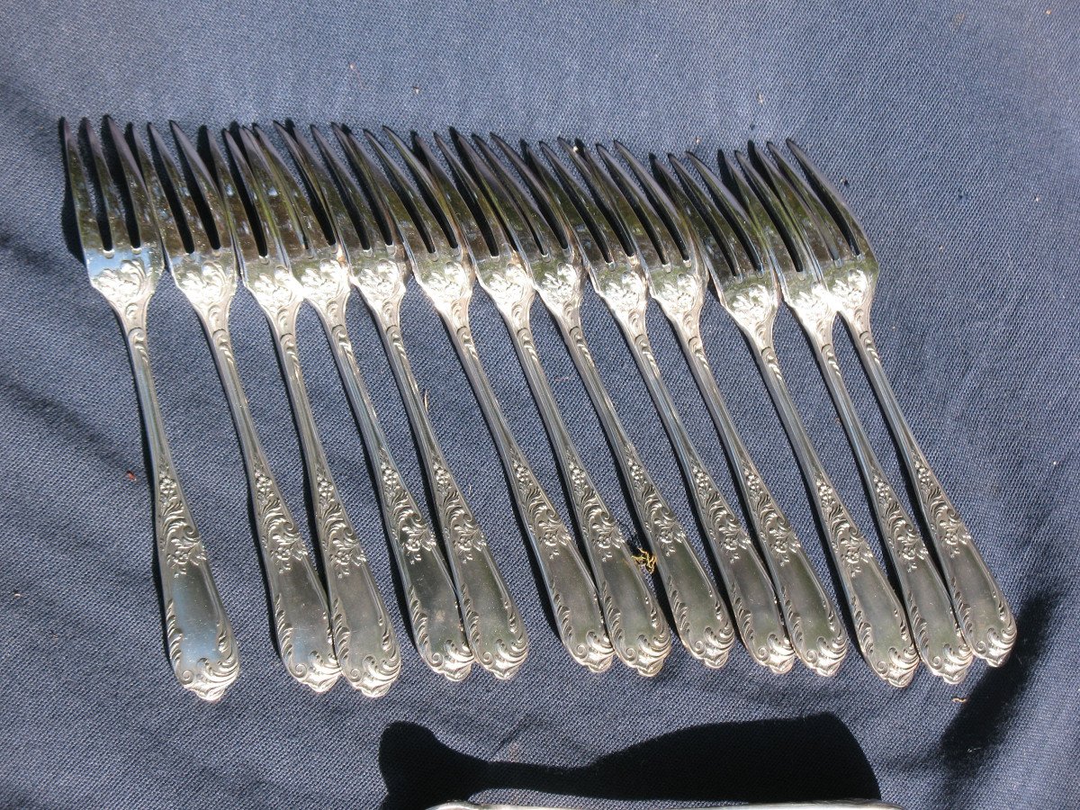 Silver Metal Cutlery Set 78 Pieces From Ravinet d'Enfert In Paris Rocaille Style L. XV-photo-2