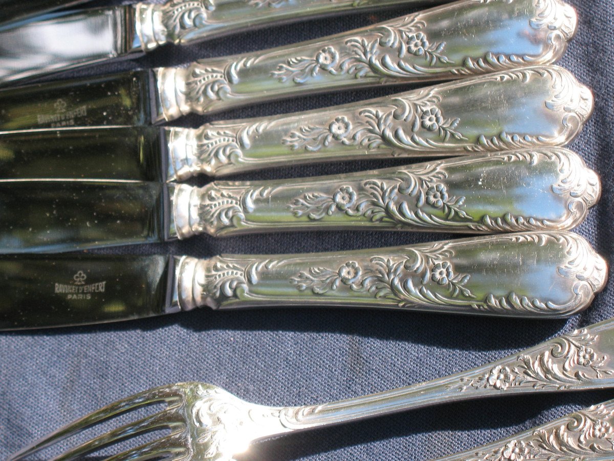 Silver Metal Cutlery Set 78 Pieces From Ravinet d'Enfert In Paris Rocaille Style L. XV-photo-5