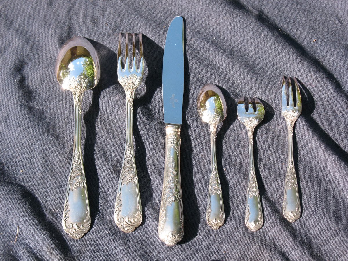 Silver Metal Cutlery Set 78 Pieces From Ravinet d'Enfert In Paris Rocaille Style L. XV-photo-6