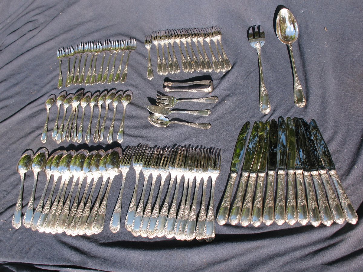 Silver Metal Cutlery Set 78 Pieces From Ravinet d'Enfert In Paris Rocaille Style L. XV-photo-7