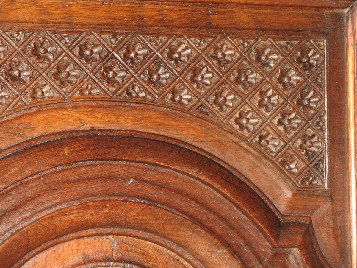 Paire de portes de boiserie moulurées et fleuries  en chêne époque Louis XIV  17ème-photo-2