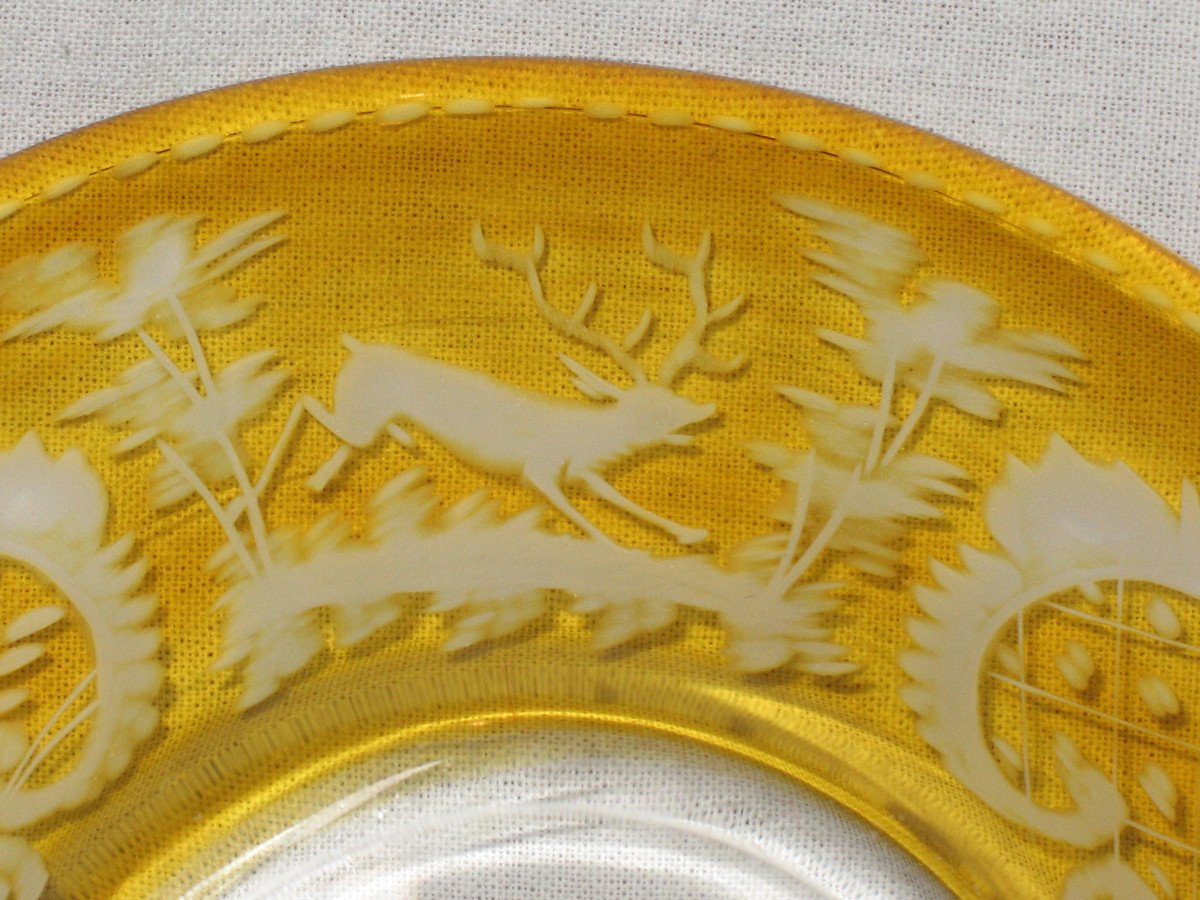 Finger Rinse And Pitcher In Amber Bohemian Glass Engraved With Animal Decorations, 19th Century-photo-5