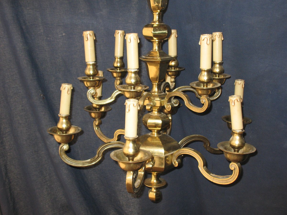 Bronze Chandelier With 12 Arms Of Light, Louis XIV Style, Mid-20th Century-photo-3