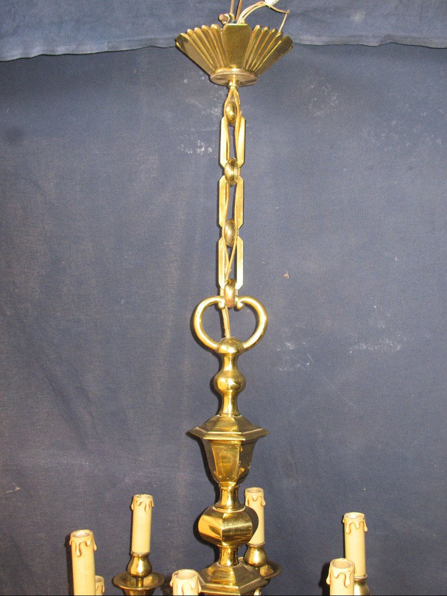 Bronze Chandelier With 12 Arms Of Light, Louis XIV Style, Mid-20th Century-photo-4