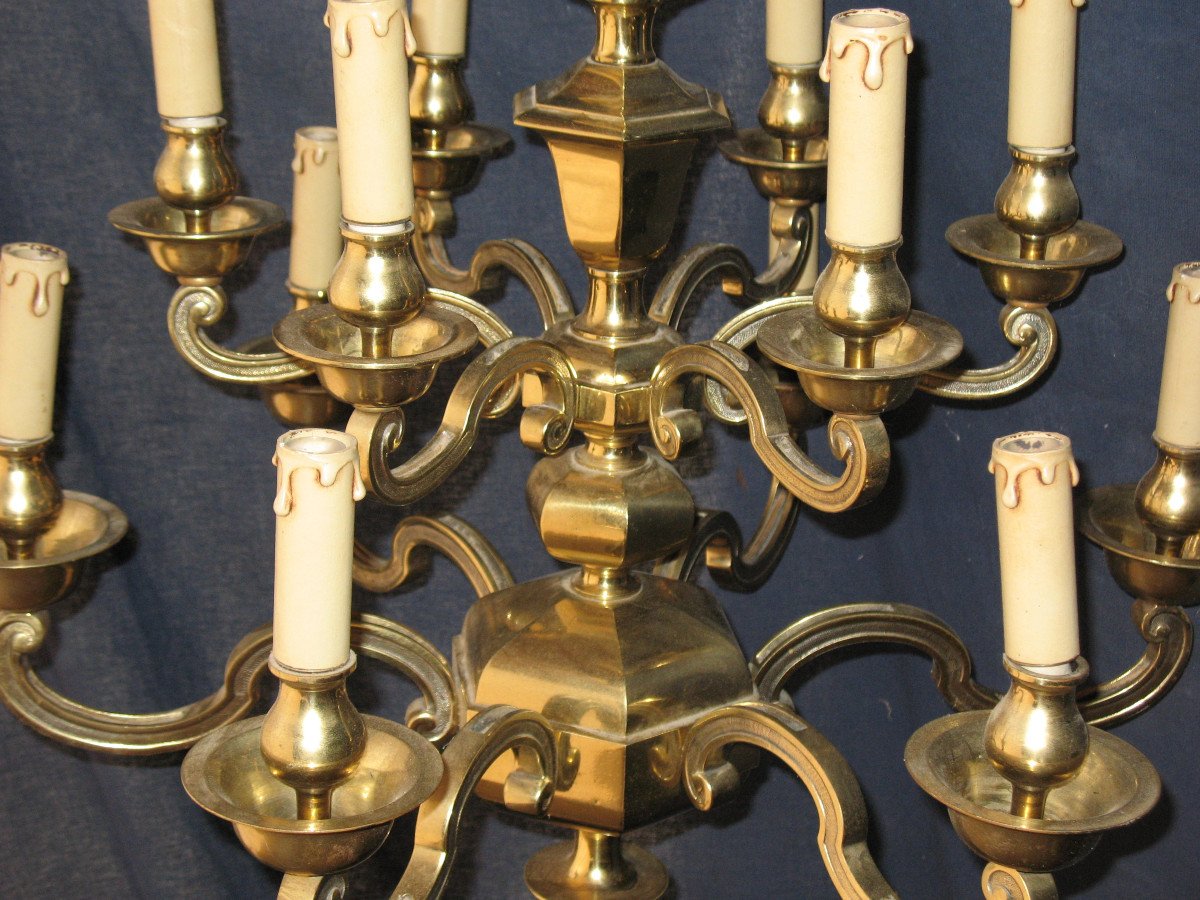 Bronze Chandelier With 12 Arms Of Light, Louis XIV Style, Mid-20th Century-photo-1
