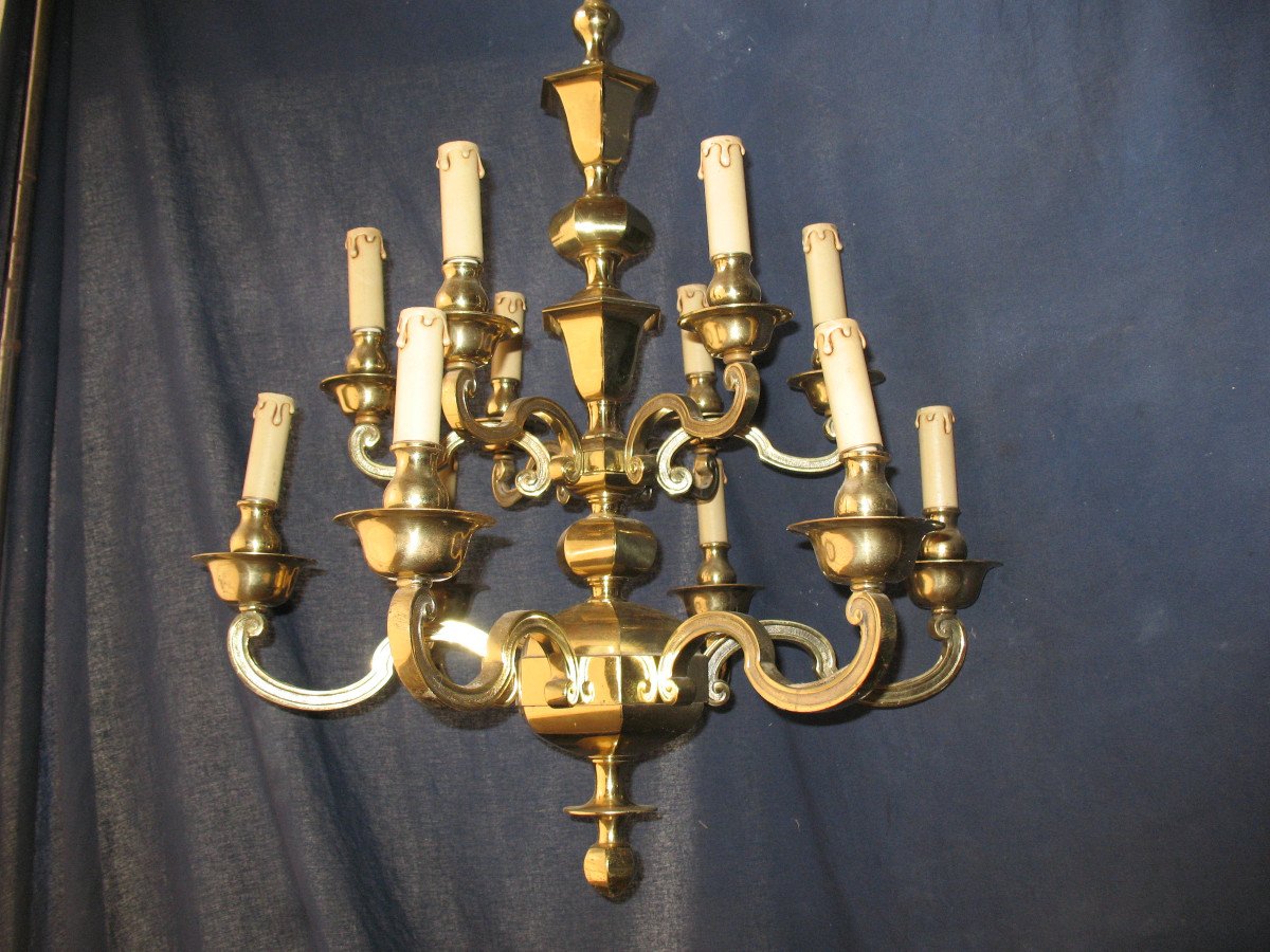 Bronze Chandelier With 12 Arms Of Light, Louis XIV Style, Mid-20th Century-photo-5