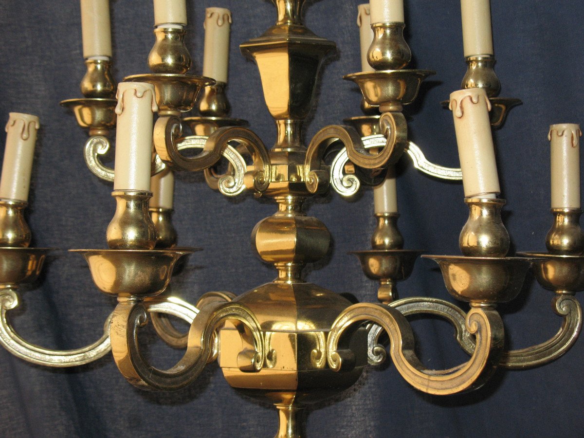 Bronze Chandelier With 12 Arms Of Light, Louis XIV Style, Mid-20th Century-photo-7