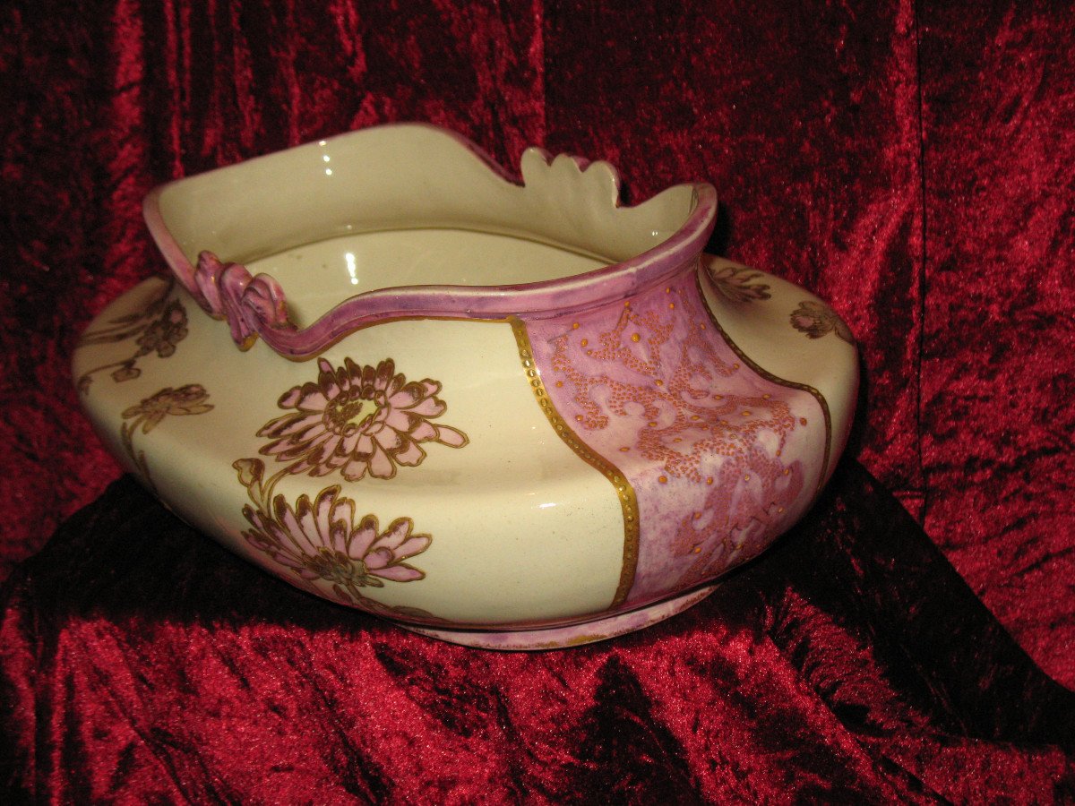 Enamelled Earthenware Planter With Floral Decoration Of Peonies Art Nouveau Period 19th-photo-4