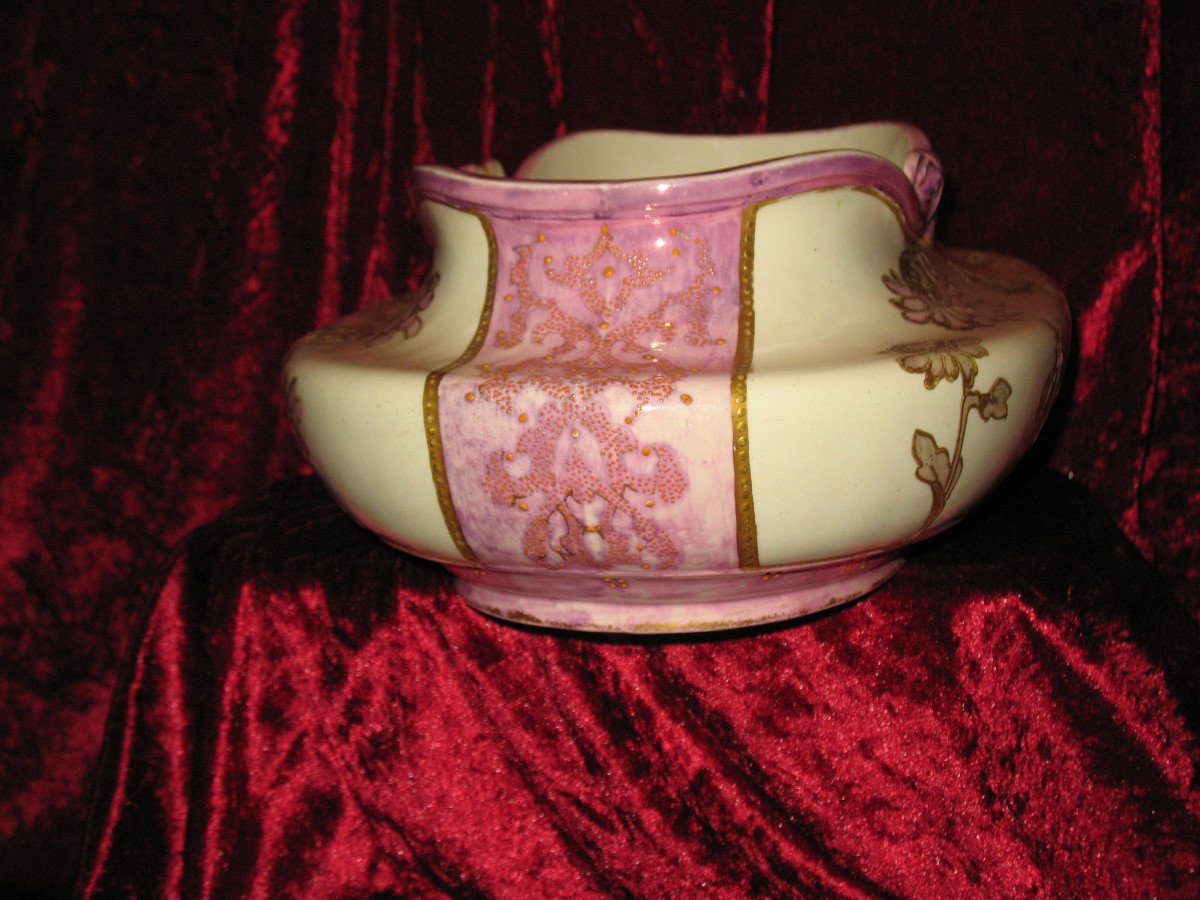 Enamelled Earthenware Planter With Floral Decoration Of Peonies Art Nouveau Period 19th-photo-1