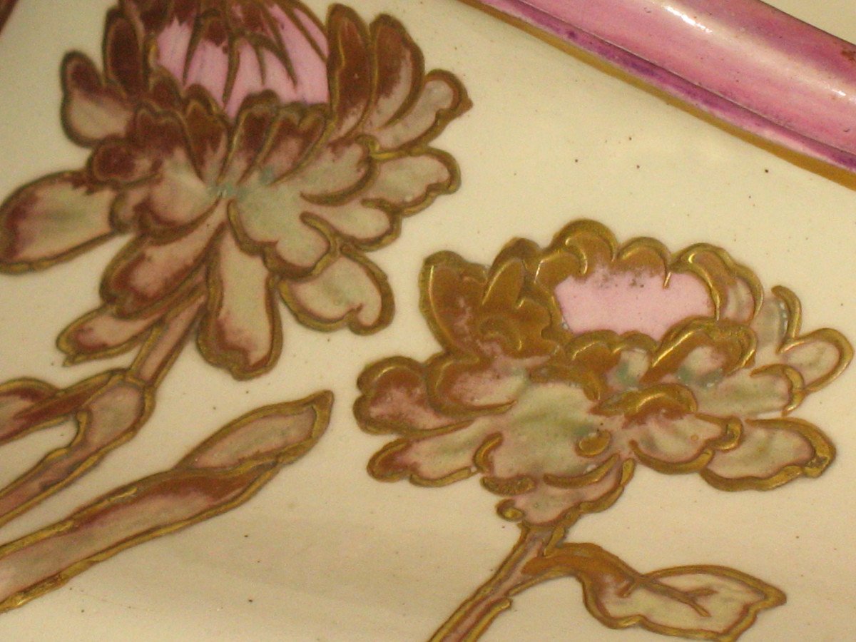 Enamelled Earthenware Planter With Floral Decoration Of Peonies Art Nouveau Period 19th-photo-3