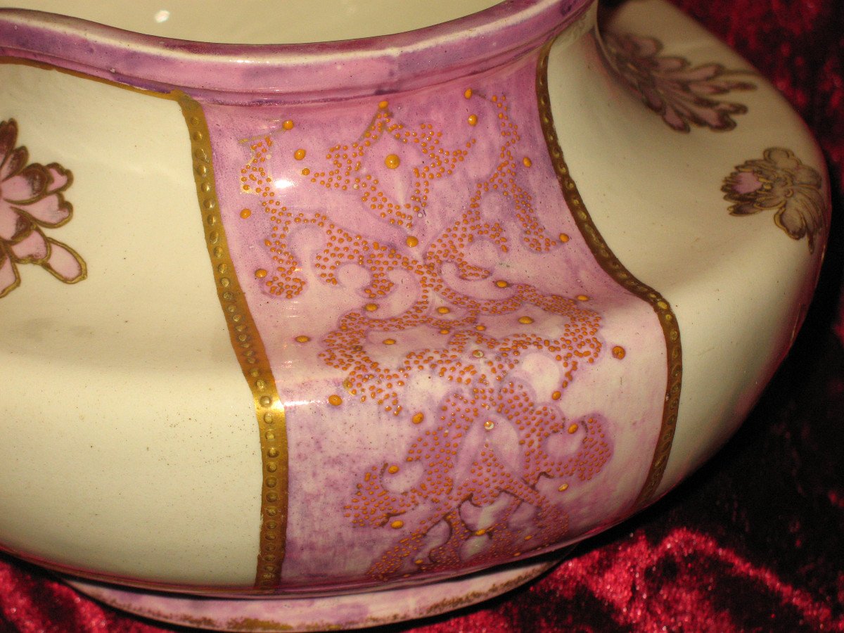 Enamelled Earthenware Planter With Floral Decoration Of Peonies Art Nouveau Period 19th-photo-5