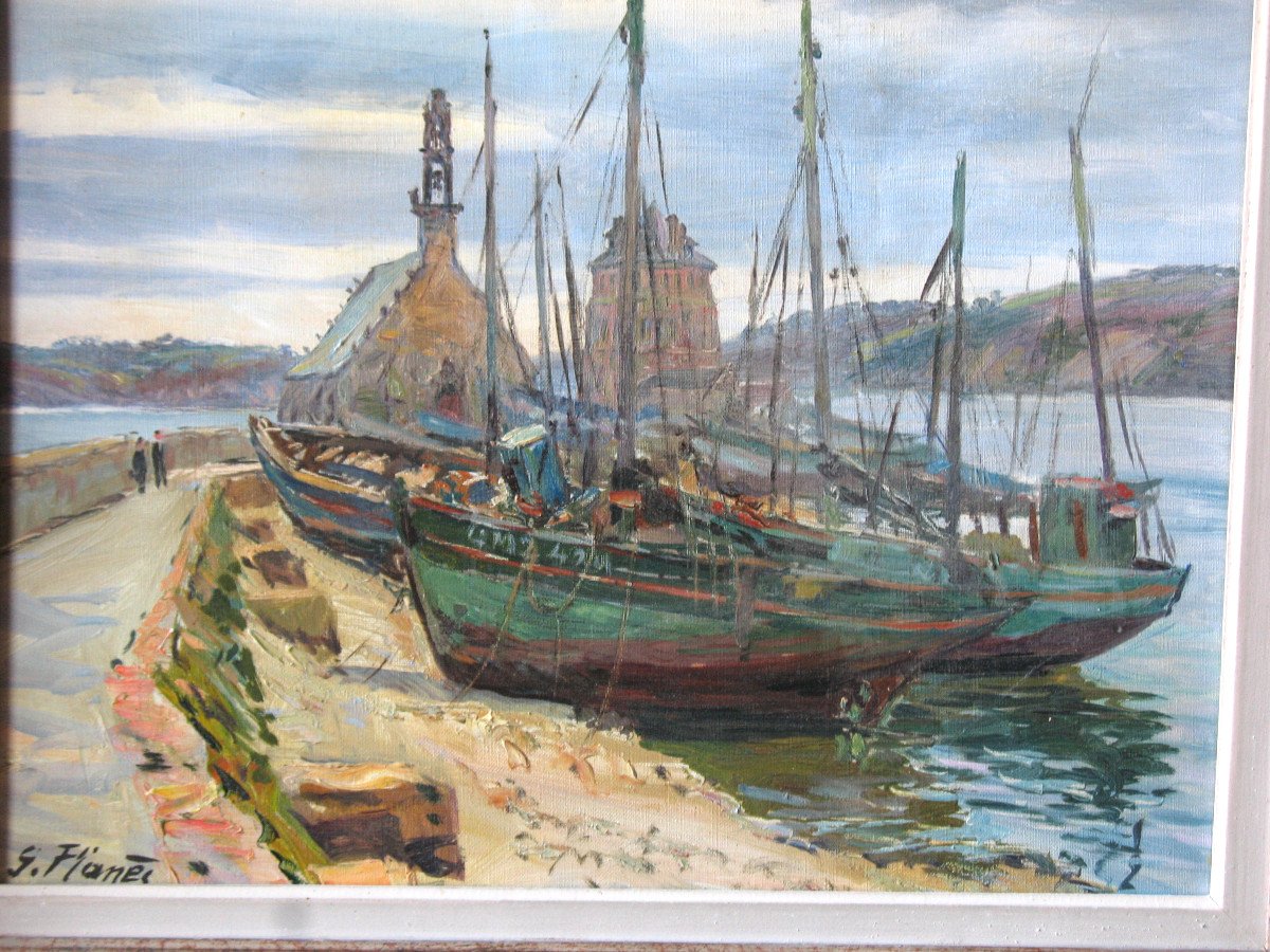 Vue de Camaret sur Mer Presqu'île de Crozon Bretagne Huile sur toile  signée de Georges Planès-photo-3