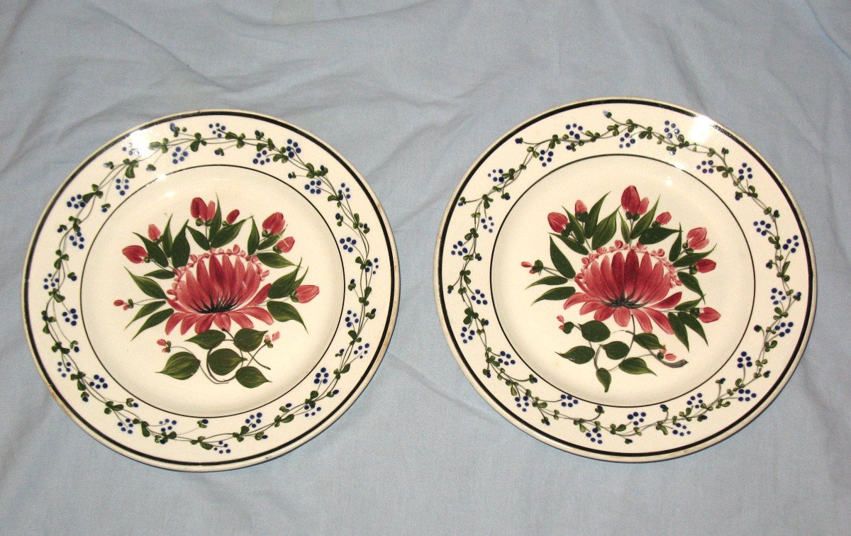 Pair Of Creil And Montereau Earthenware Plates From The 19th Century With Floral Decoration