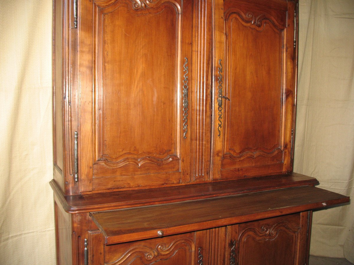 Two-body Charentes Sideboard In Solid Cherry, Late 18th Century, Louis XV Style-photo-4