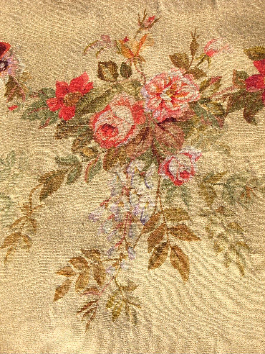 Grande tapisserie d'Aubusson à décor floral polychrome époque 19ème-photo-2