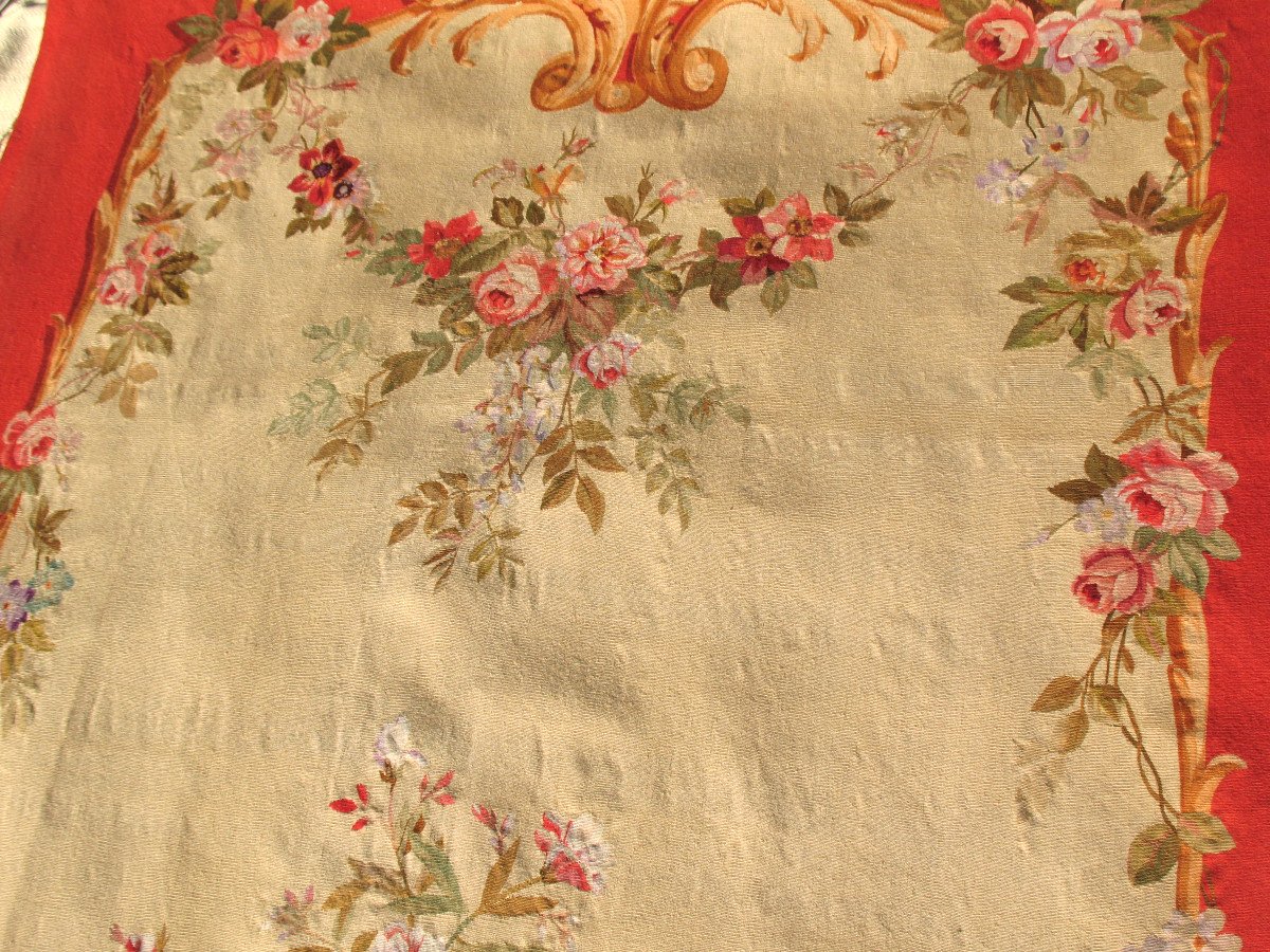 Grande tapisserie d'Aubusson à décor floral polychrome époque 19ème-photo-3