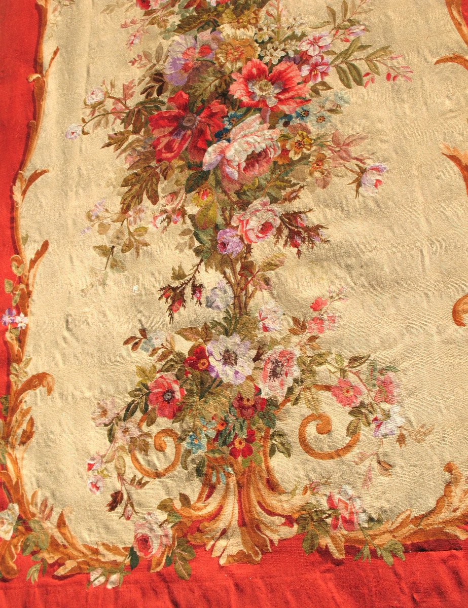 Large Aubusson Tapestry With Polychrome Floral Decoration, 19th Century-photo-4