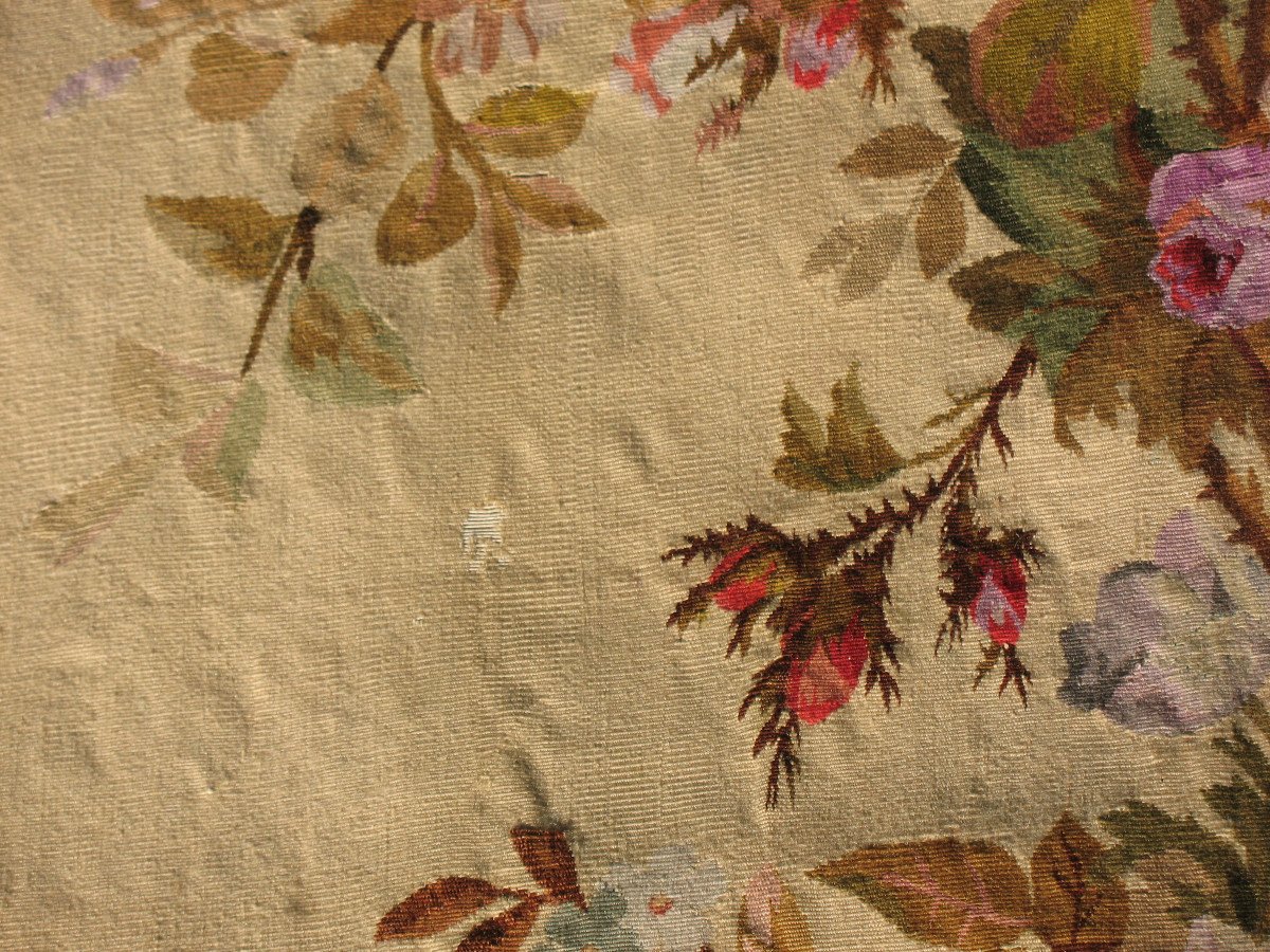 Grande tapisserie d'Aubusson à décor floral polychrome époque 19ème-photo-3