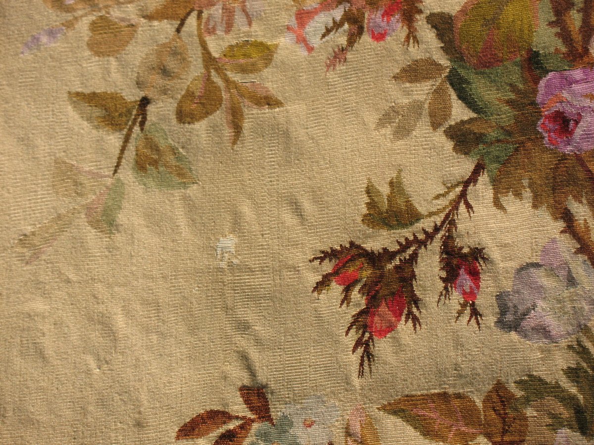 Large Aubusson Tapestry With Polychrome Floral Decoration, 19th Century-photo-3