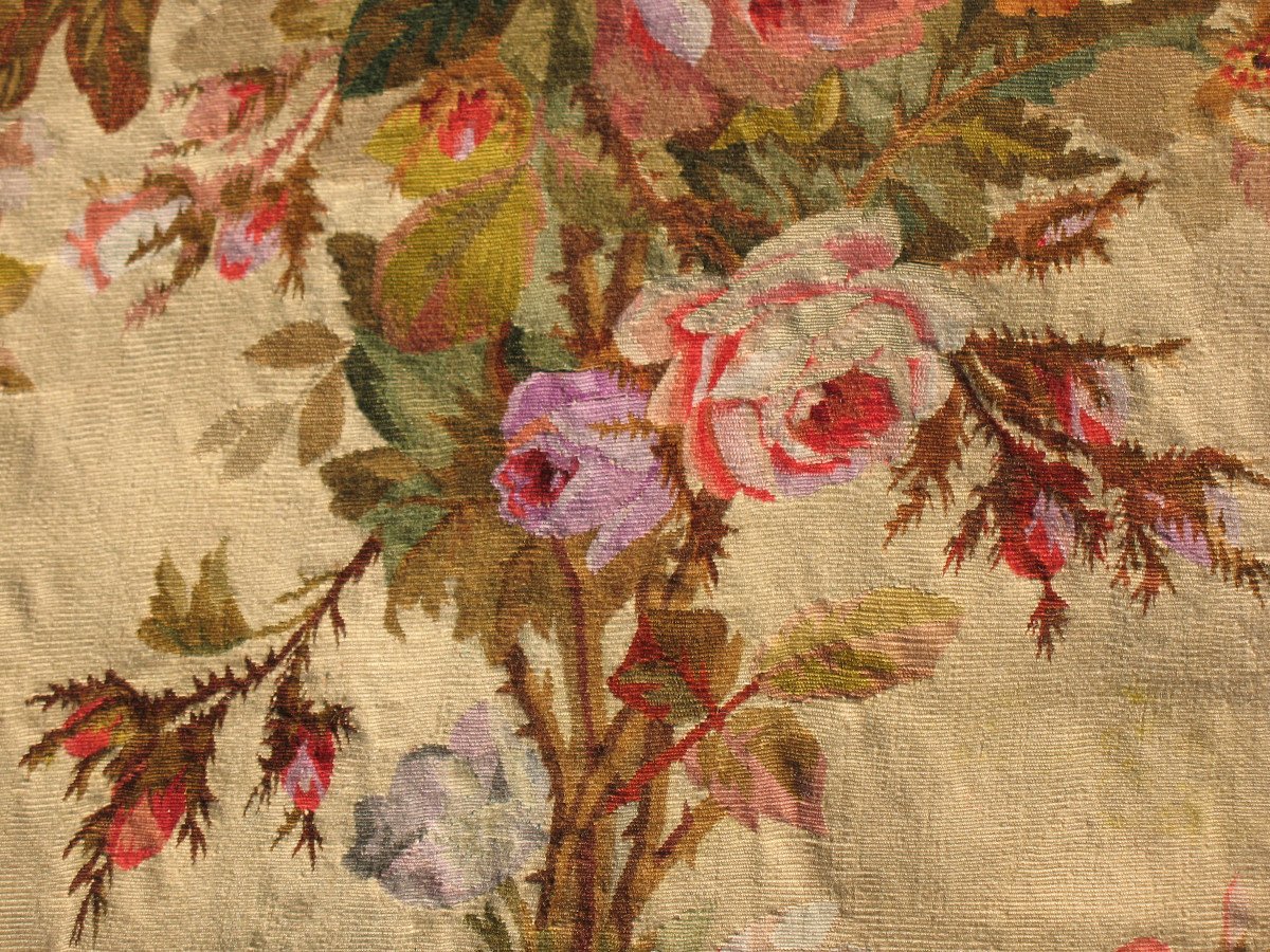 Grande tapisserie d'Aubusson à décor floral polychrome époque 19ème-photo-5