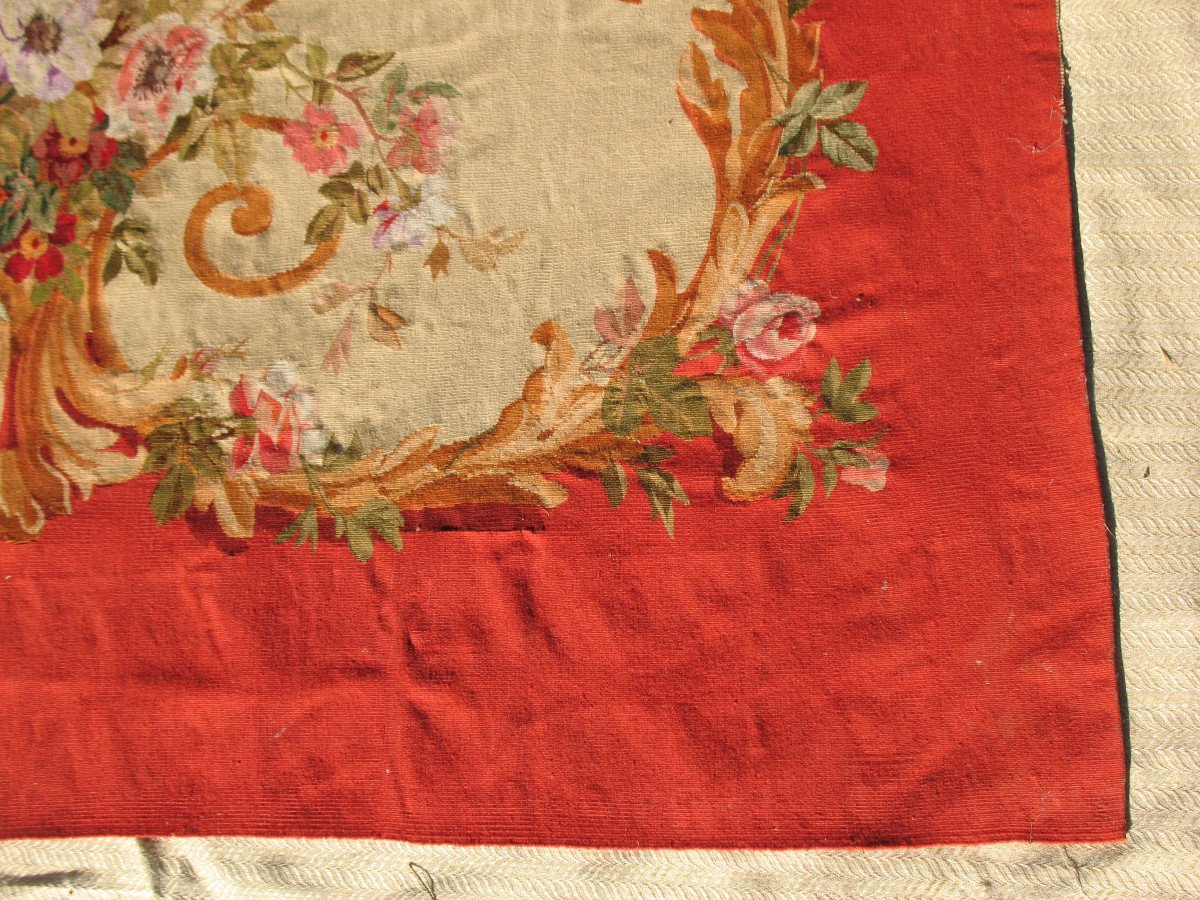 Large Aubusson Tapestry With Polychrome Floral Decoration, 19th Century-photo-6