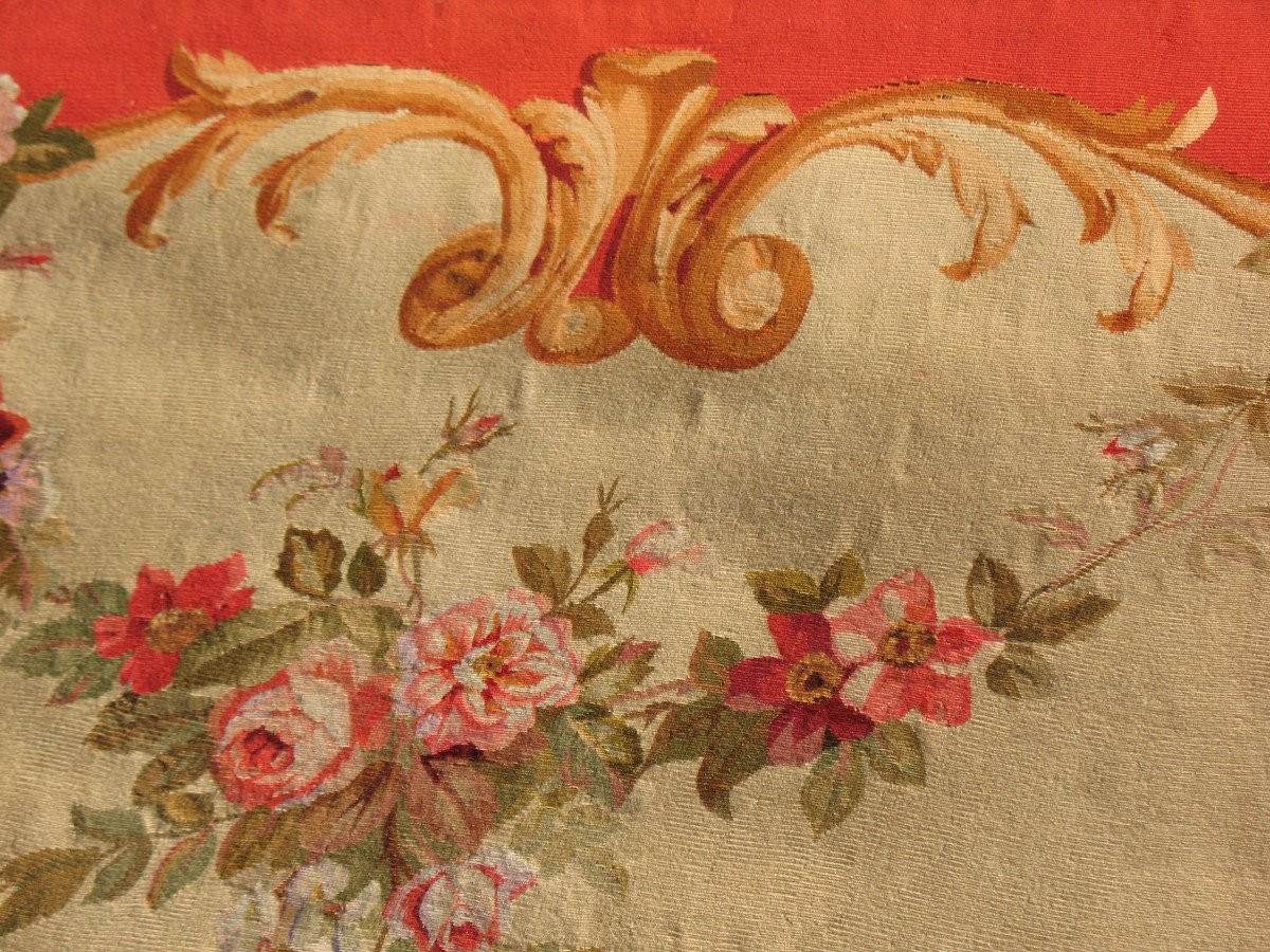 Grande tapisserie d'Aubusson à décor floral polychrome époque 19ème-photo-7