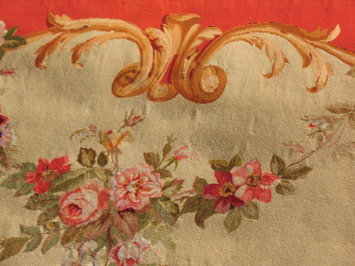 Large Aubusson Tapestry With Polychrome Floral Decoration, 19th Century-photo-7