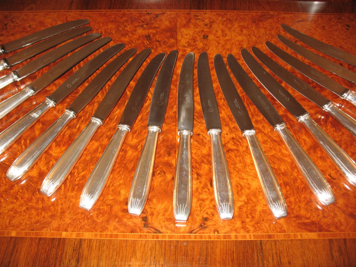 18 Large Silver Metal Knives Félix Frères In Toulouse In Art Deco Style-photo-3