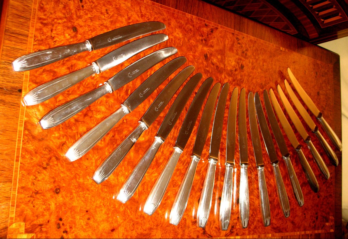 18 grands couteaux en métal argenté Félix Frères à Toulouse de style Art Déco-photo-4